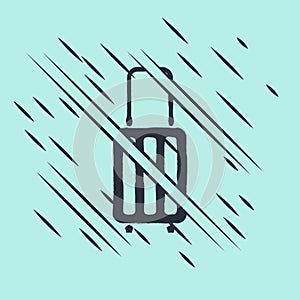 Black Suitcase for travel icon isolated on green background. Traveling baggage sign. Travel luggage icon. Glitch style. Vector