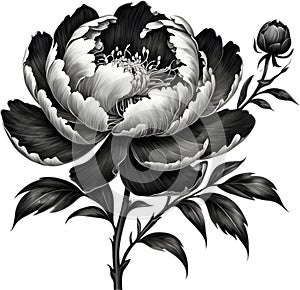 A black Sumi-e peony flower.