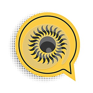 Black Sun icon isolated on white background. Yellow speech bubble symbol. Vector