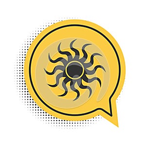 Black Sun icon isolated on white background. Yellow speech bubble symbol. Vector