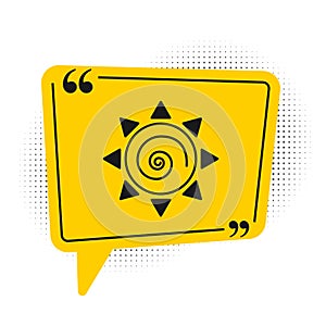 Black Sun icon isolated on white background. Yellow speech bubble symbol. Vector
