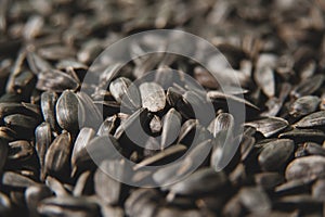 Black sunflower seeds background.