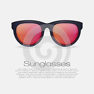 Black sunglasses with gradient mirror Lens. isolated illustration on white background with text for banner