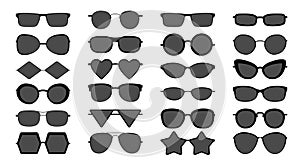 Black sunglasses silhouette. Modern stylish elegant shading sun glasses with different shape, isolated vector set of