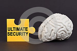 On a black surface there is a brain and a yellow puzzle with the inscription - Ultimate security