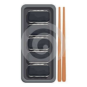Black sushi box icon cartoon vector. Delivery asian food