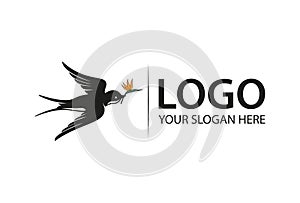 Black Swallow Bird with Outspread Wings and Tail Logo Design