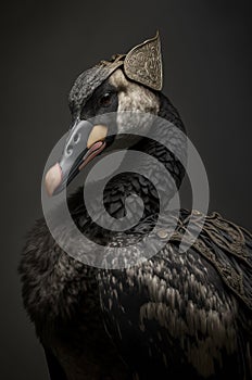 Black swan wearing a historical costume