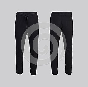 Black sweatpants Front and back view isolated