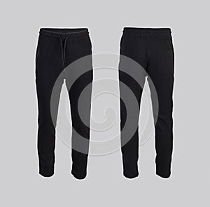Black sweatpants Front and back view isolated photo