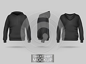 Black sweatshirt hoodie without zip template in three dimensions