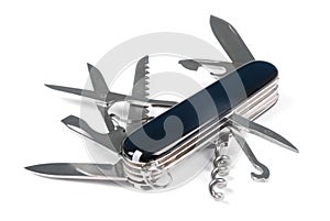 Black swiss army knife isolated on a white