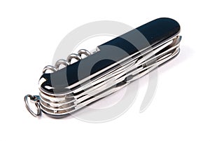 Black swiss army knife isolated on a white