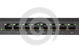 Black switch 8 port gigabit isolated white background device connect