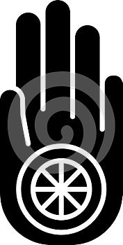 Black Symbol of Jainism or Jain Dharma icon isolated on white background. Religious sign. Symbol of Ahimsa.  Vector Illustration