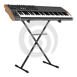 Black synthesizer on stand isolated on white
