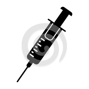 Black Syringe icon isolated. Simple Vaccine Sign. Injection Symbol photo