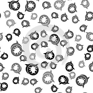 Black System bug concept icon isolated seamless pattern on white background. Code bug concept. Bug in the system. Bug