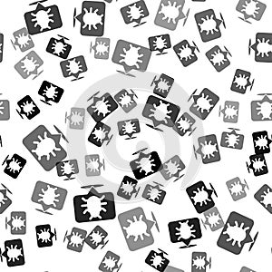 Black System bug concept icon isolated seamless pattern on white background. Code bug concept. Bug in the system. Bug