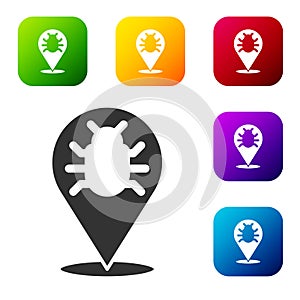 Black System bug concept icon isolated on white background. Code bug concept. Bug in the system. Bug searching. Set