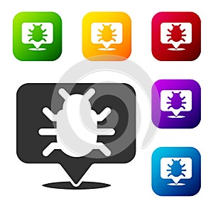 Black System bug concept icon isolated on white background. Code bug concept. Bug in the system. Bug searching. Set
