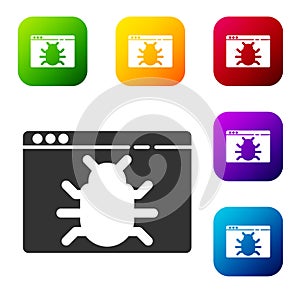 Black System bug concept icon isolated on white background. Code bug concept. Bug in the system. Bug searching. Set
