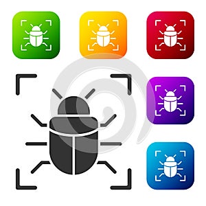 Black System bug concept icon isolated on white background. Code bug concept. Bug in the system. Bug searching. Set