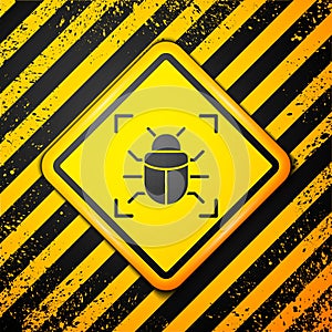 Black System bug concept icon isolated on yellow background. Code bug concept. Bug in the system. Bug searching. Warning
