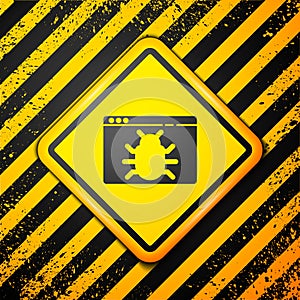 Black System bug concept icon isolated on yellow background. Code bug concept. Bug in the system. Bug searching. Warning
