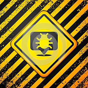 Black System bug concept icon isolated on yellow background. Code bug concept. Bug in the system. Bug searching. Warning