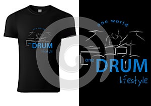 Black T-shirt with Abstract Drummer and Drums