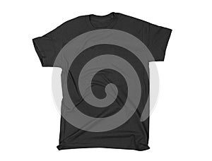 Black T-shirt blank white background, wrinkled