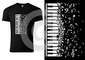 Black T-shirt Design with Piano Keyboard