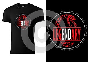 Black T-shirt Design with Red Snake and Legendary Lettering