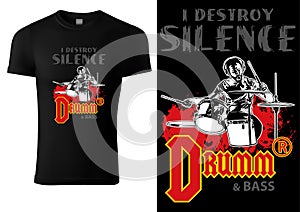Black T-shirt with Drummer and Drums