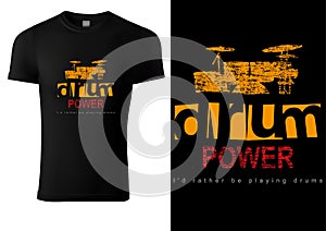 Black T-shirt with Drums and Inscriptions