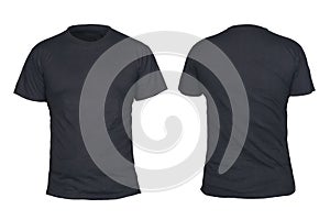 Black t-shirt mock up, front and back view, isolated. Plain black shirt mockup. Short sleeve shirt design template. Blank tees for photo