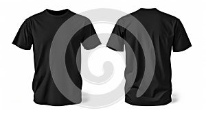 black t shirt mock up isolated on white background, front and back view