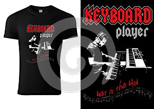 Black T-shirt with Sketch of Musician Playing on Synthesizer