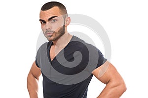 Black T-Shirt On A Young Man Isolated