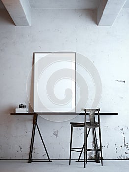 Black table with blank frame. 3d rendering