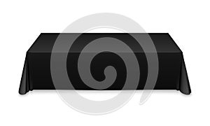 Black tablecloth on the table empty mockup