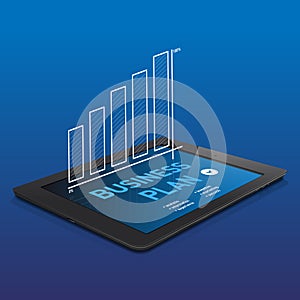Black tablet with abstract BUSINESS PLAN graphics