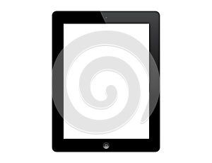 Black tablet iPad with white blank screen on white background vector illustration