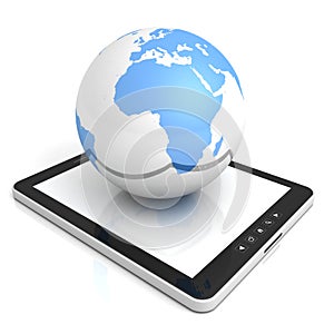 Black tablet PC with blue globe sphere