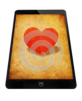 Black tablet with red heart.