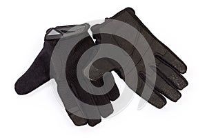 Black tactical military gloves on a white background
