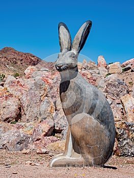 Black tailed jackrabbit statue in Nature Discovery Trail and Rock Garden