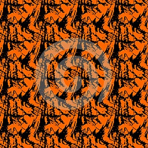 Black tangled abstraction on orange background. Vector seamless pattern abstraction grunge. Background illustration, decorative