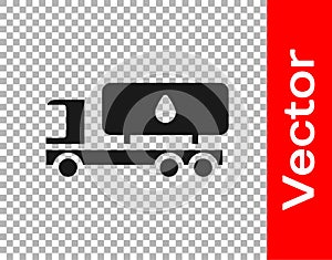 Black Tanker truck icon isolated on transparent background. Petroleum tanker, petrol truck, cistern, oil trailer. Vector